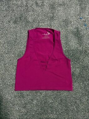 Free People Deep V Ribbed Crop Tank in Berry